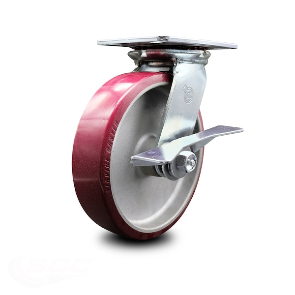 8 Inch Heavy Duty Poly on Aluminum Caster with Ball Bearing and Brake SCC